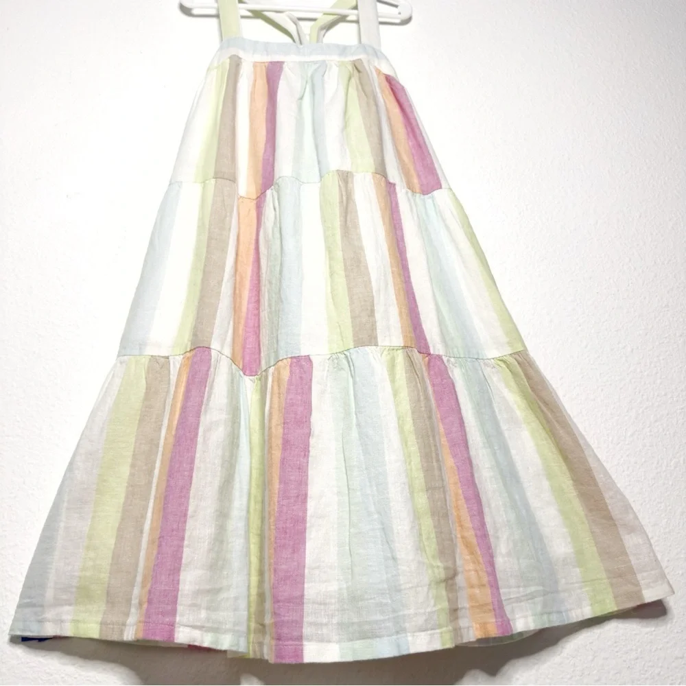 Gap girls crisscross back tiered striped multicolor dress linen blend size L NWT